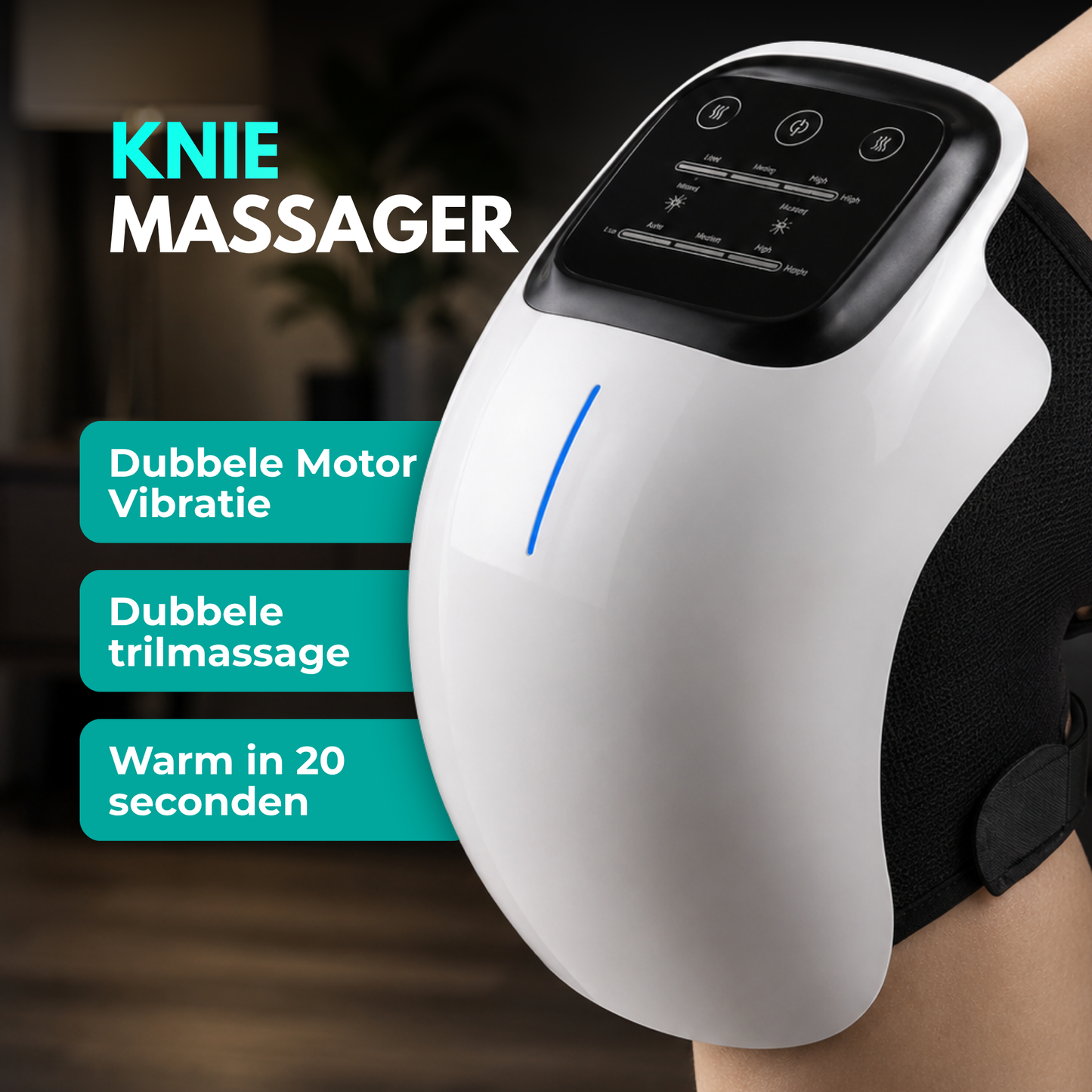 3-in-1 Knie Massager: Rood licht · Warmte · Vibratie
